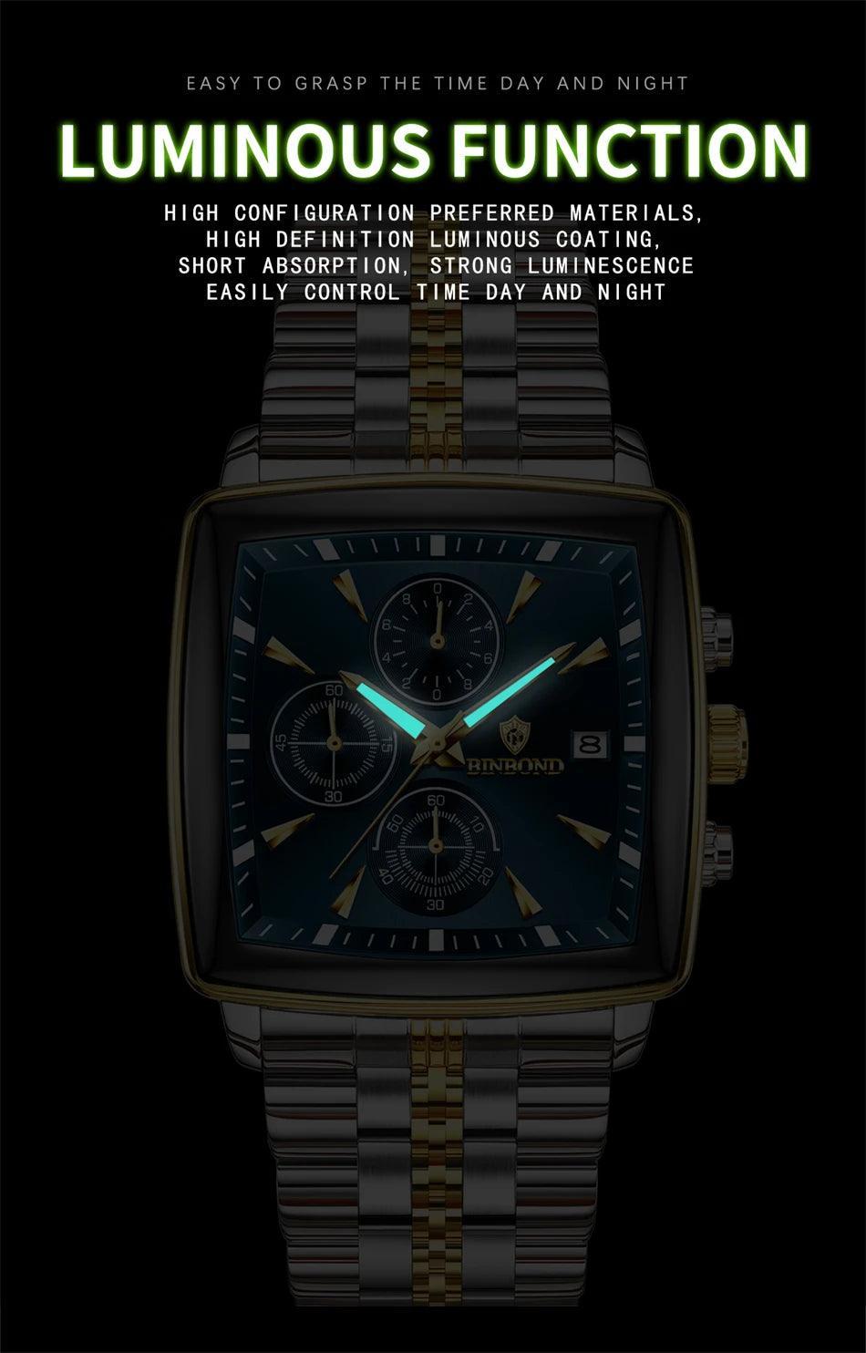 BINBOND Luxury Square Men’s Watch – Bold Design. Built to Perform.