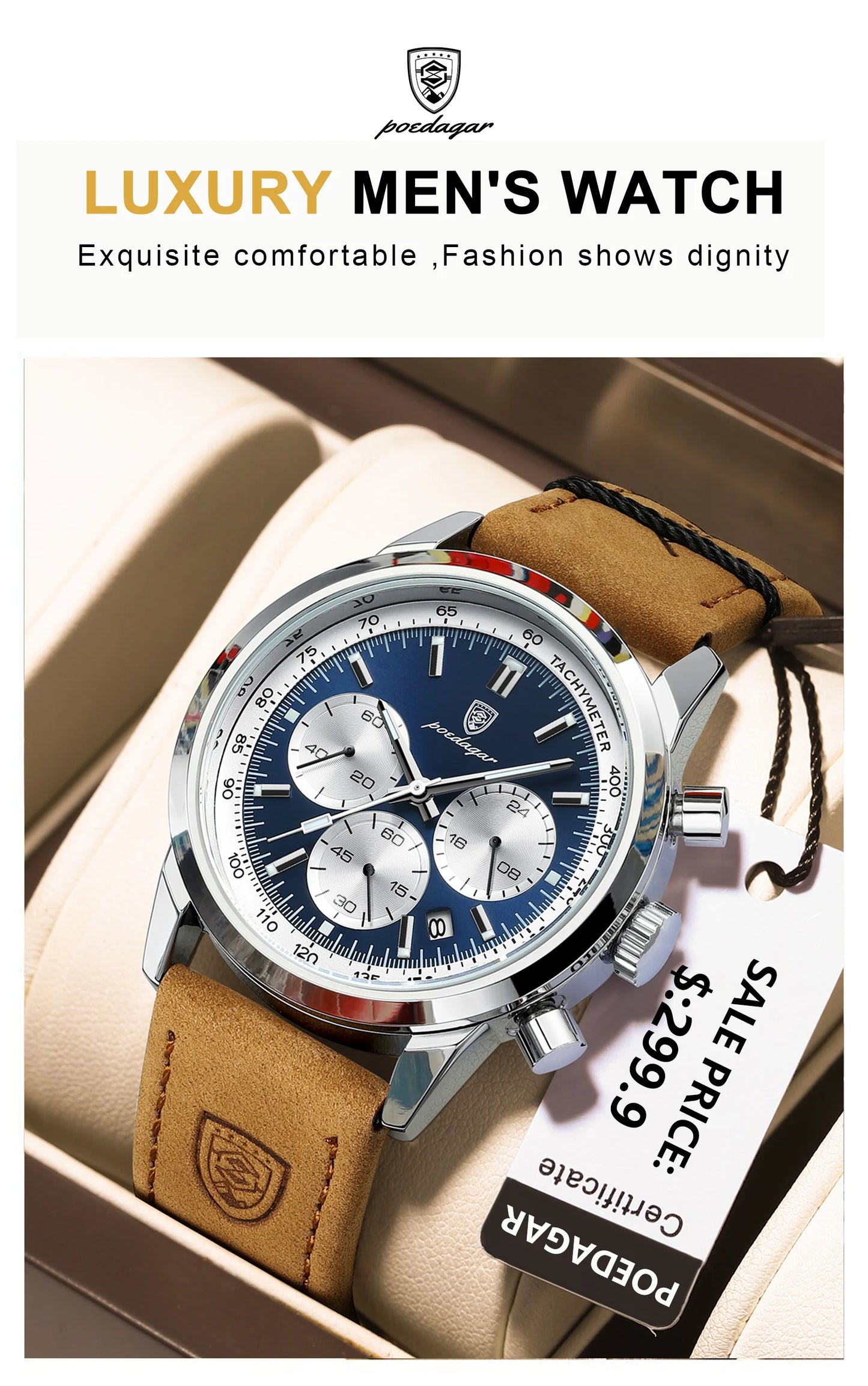 POEDAGAR Luxury Leather Chronograph Watch – Everyday Elegance with Precision