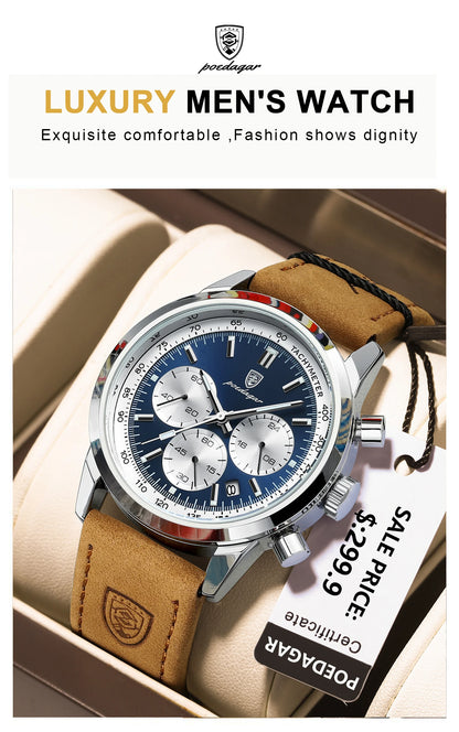 POEDAGAR Luxury Leather Chronograph Watch – Everyday Elegance with Precision