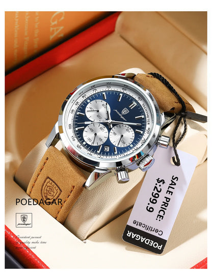 POEDAGAR Luxury Leather Chronograph Watch – Everyday Elegance with Precision