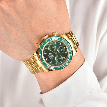 Luxury 39.3mm quartz Chronograph Business Watch Men's VK63 Sport watches Sapphire Glass green gold dial Ceramic bezel vk63 watch