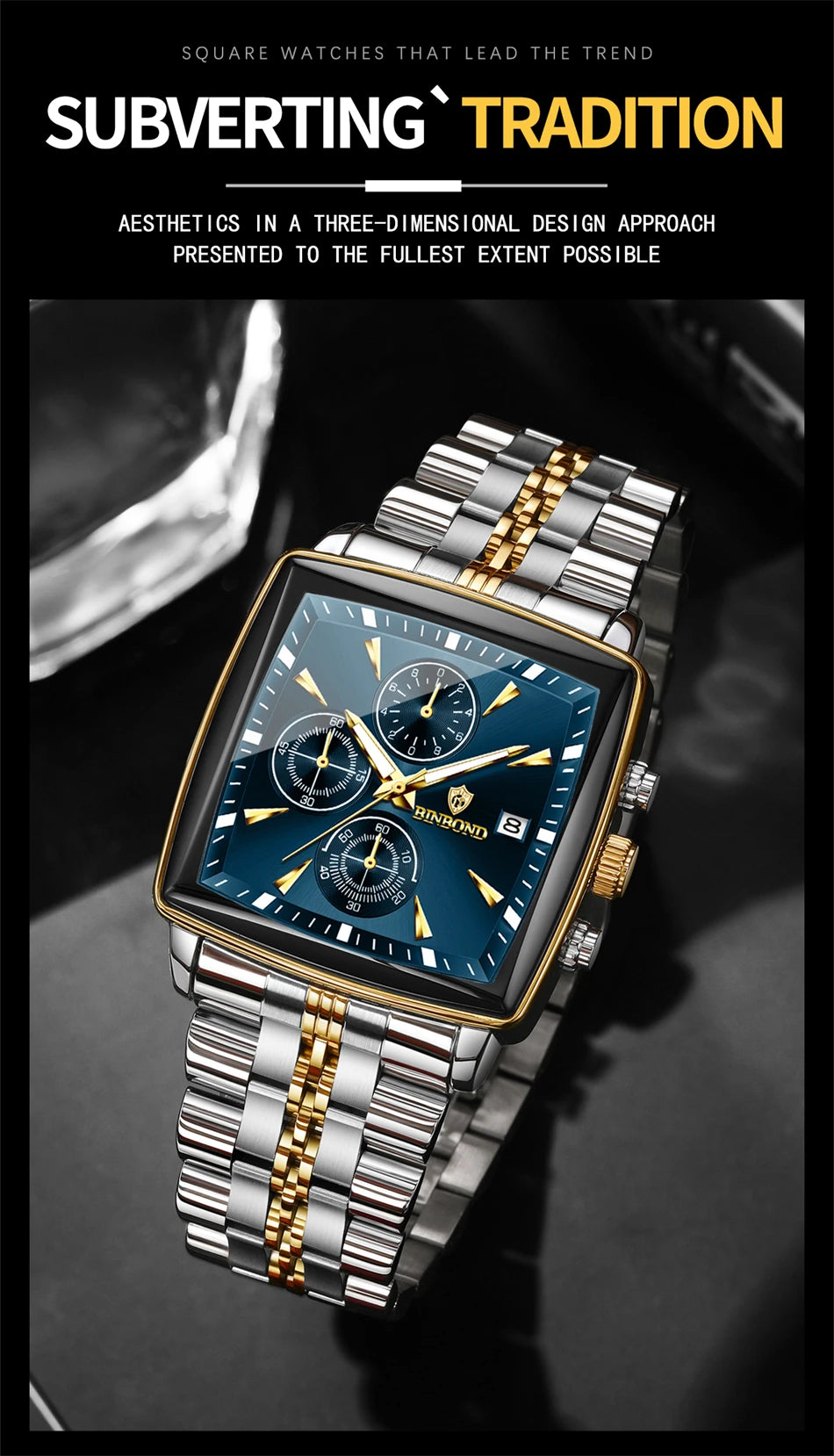 BINBOND Luxury Square Men’s Watch – Bold Design. Built to Perform.