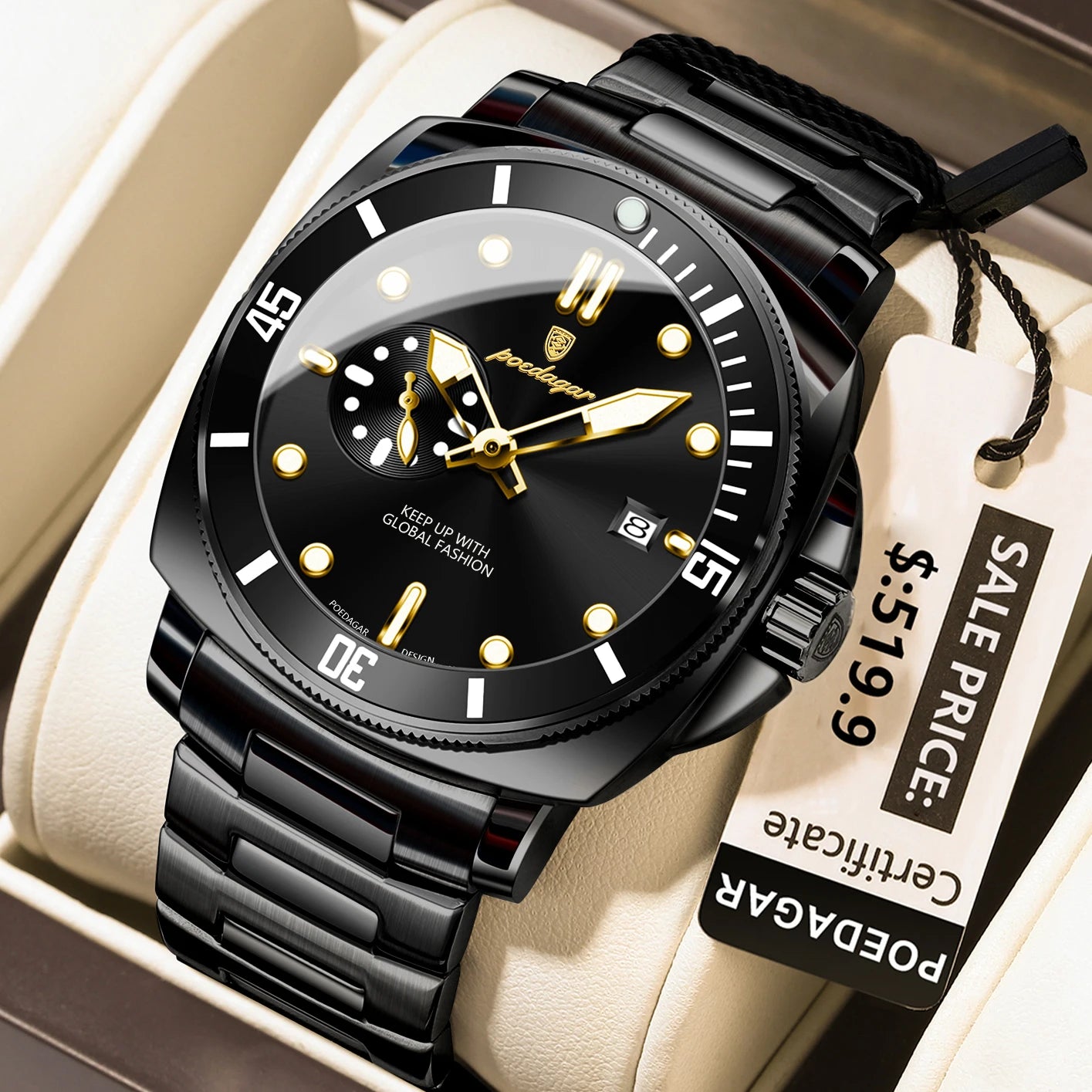 POEDAGAR Luxury Sports Man Wristwatch Luminous Waterproof Date Watch For Men Business Stainless Steel Quartz Men's Watches Reloj
