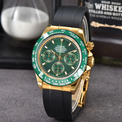 Luxury 39.3mm quartz Chronograph Business Watch Men's VK63 Sport watches Sapphire Glass green gold dial Ceramic bezel vk63 watch
